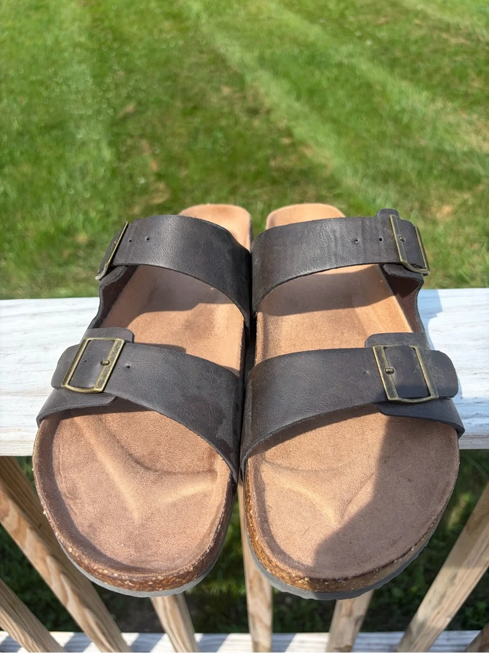 GEORGE MENS  STRAP SANDALS Cork Outsole Brown Sz 12 Beach Resortwear Vacation